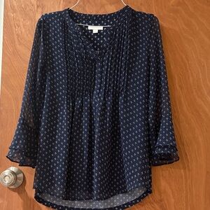Charter Club Navy Blue Patterned Blouse